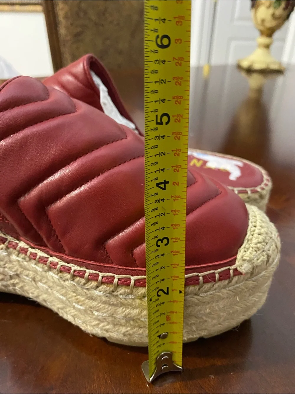 DKNY Quilted Red Leather Espadrille Platform Slip-On